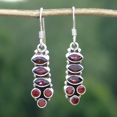 Garnet earrings, 'Incandescent Passion' - Handcrafted Sterling Silver and Garnet Earrings