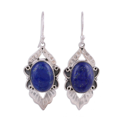 Lapis lazuli earrings, 'Blue Lotus' - Fair Trade Sterling Silver and Lapis Lazuli Earrings