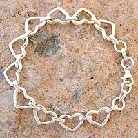 Sterling silver heart bracelet, 'India Hearts' - Romantic Sterling Silver Heart Bracelet