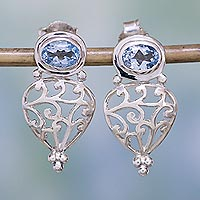 Blue topaz drop earrings, 'Sky Vine' - Blue topaz drop earrings