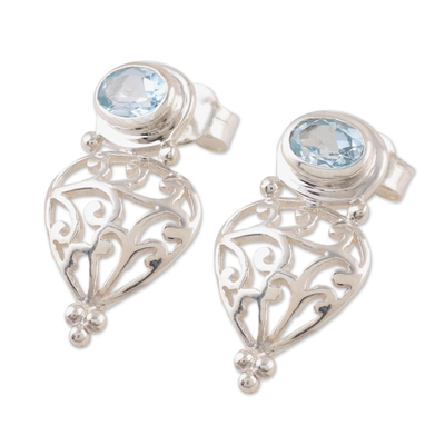 Blue topaz drop earrings, 'Sky Vine' - Blue topaz drop earrings