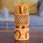 Jali Art Sculpture Hand Carved in India, 'Night Owl Mom'