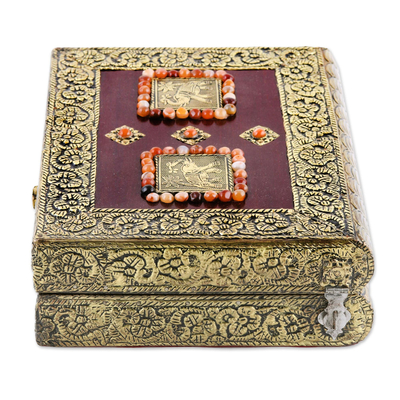 Brass jewelry box, 'Elephant Heralds' - Fair Trade Repousse Brass Jewelry Box