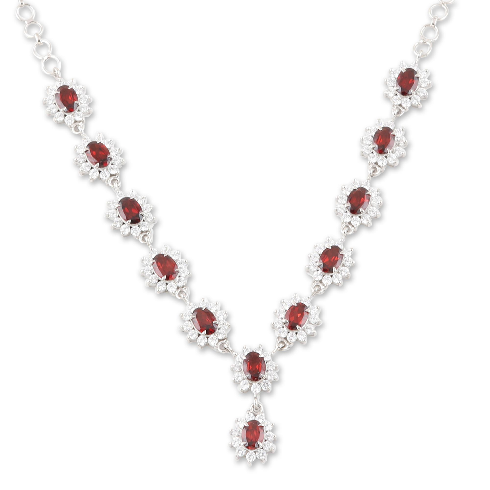 Garnet Y-necklace - Scarlet Splendor | NOVICA