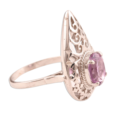 Amethyst solitaire ring, 'Teardrop' - Amethyst solitaire ring
