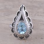 Blue topaz cocktail ring, 'Teardrop' - Blue topaz cocktail ring
