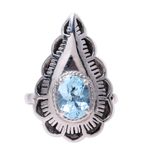 Blue topaz cocktail ring, 'Teardrop' - Blue topaz cocktail ring
