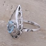 Blue topaz cocktail ring, 'Teardrop' - Blue topaz cocktail ring