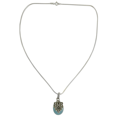 Halskette mit Anhänger aus Sterlingsilber - Handgefertigte Halskette mit Anhänger aus Sterlingsilber und Chalcedon