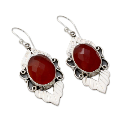 Carnelian dangle earrings, 'Sunny Sky' - Artisan Crafted Sterling Silver Carnelian Earrings