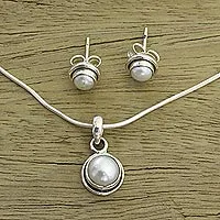 Pearl jewelry set, 'White Cloud' - Pearl Bridal Jewelry Set in Silver