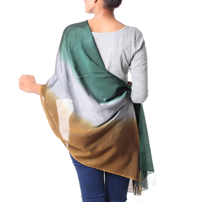Silk and wool shawl, 'Shimmering Earth' - Silk Wool Blend Handcrafted Wrap Shawl
