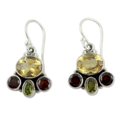 Garnet and citrine earrings, 'Cosmic Harmony' - Gemstones in Sterling Silver Earrings