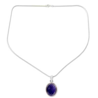 Lapis lazuli pendant necklace, 'Blue Destiny' - Fair Trade Jewelry Lapis Lazuli and Sterling Silver Necklace