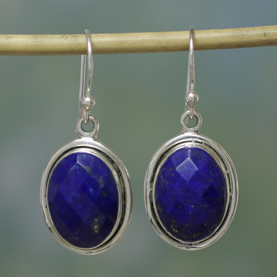 Lapis lazuli dangle earrings, 'Blue Destiny' - Lapis Lazuli Earrings Sterling Silver Jewelry from India