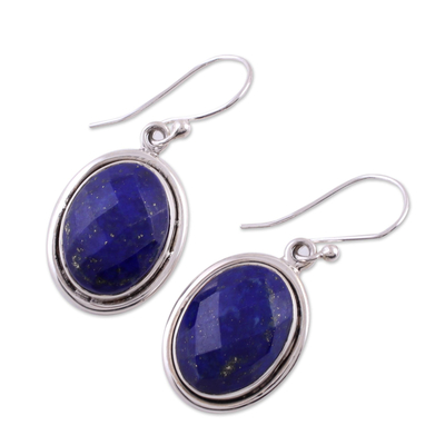 Lapis lazuli dangle earrings, 'Blue Destiny' - Lapis Lazuli Earrings Sterling Silver Jewelry from India