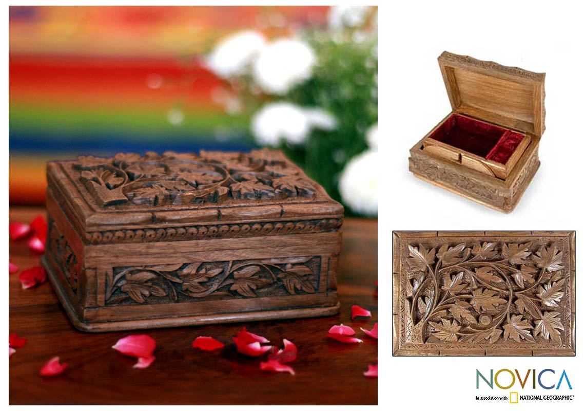 UNICEF Market Hand Carved Leaf Jewelry Box Forever