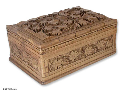 Wood jewelry box, 'Ivy Fantasy' - Hand Carved Wood Jewelry Box