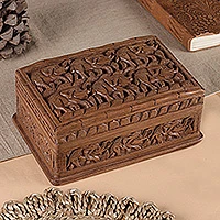 Wood jewelry box, 'Elephant Forest' - Wood Elephant Jewelry Box