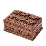 Wood jewelry box, 'Elephant Forest' - Wood Elephant Jewelry Box