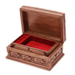 Wood jewelry box, 'Elephant Forest' - Wood Elephant Jewelry Box