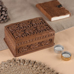 Wood jewelry box, 'Elephant Forest' - Wood Elephant Jewelry Box