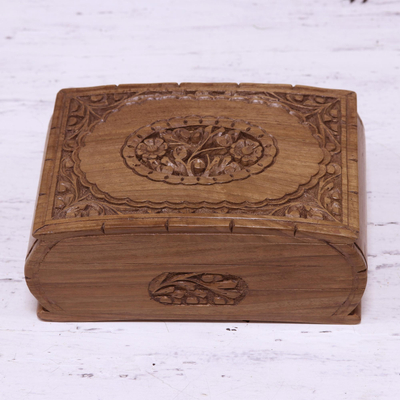 Wood jewelry box, 'Window to my Heart' - Floral Wood Jewelry Box