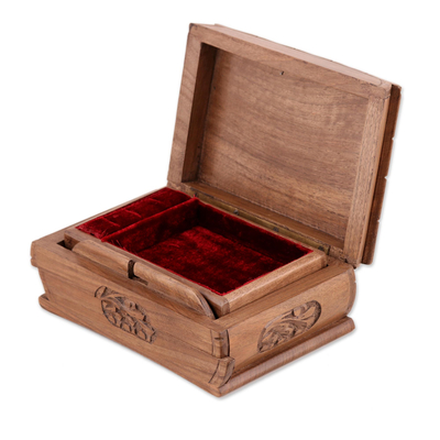 Wood jewelry box, 'Window to my Heart' - Floral Wood Jewelry Box
