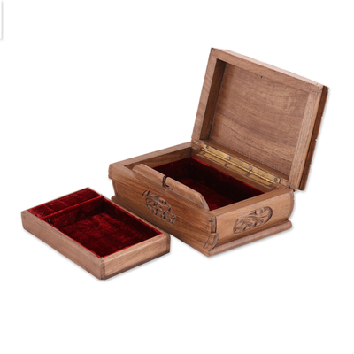 Wood Jewellery box, 'Window to my Heart' - Floral Wood Jewellery Box