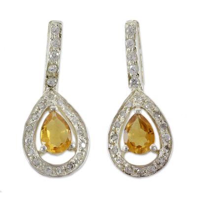 Citrine dangle earrings, 'Golden Tear' - Citrine dangle earrings