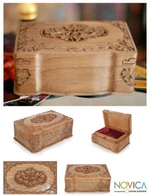 Wood jewelry box, 'Ivy Cameo' - Hand Carved Wood Jewelry Box
