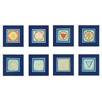Tantric paintings, 'Eight Chakras' (set of 8) - Tantric paintings (Set of 8)