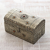 Brass jewelry box, 'Blossoming Clouds' - Original Brass Jewelry Box from India