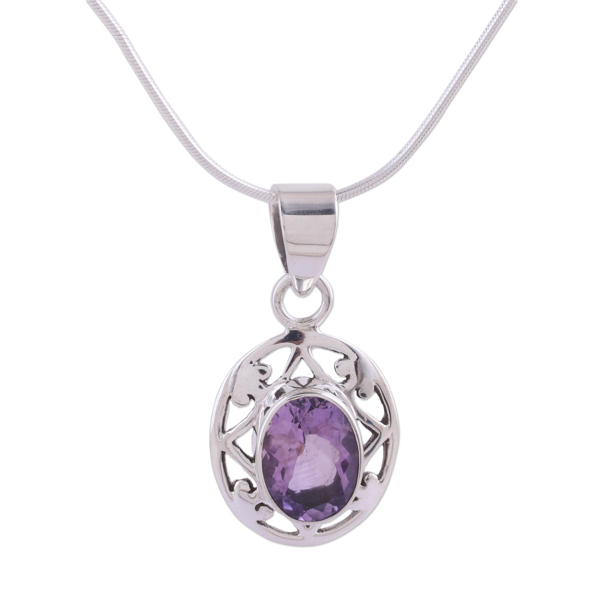 UNICEF Market | Hand Made Sterling Silver and Amethyst Necklace - Lilac Dew