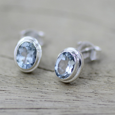 Blue topaz stud earrings, 'Sky Duet' - Blue Topaz Earrings Sterling Silver Studs 