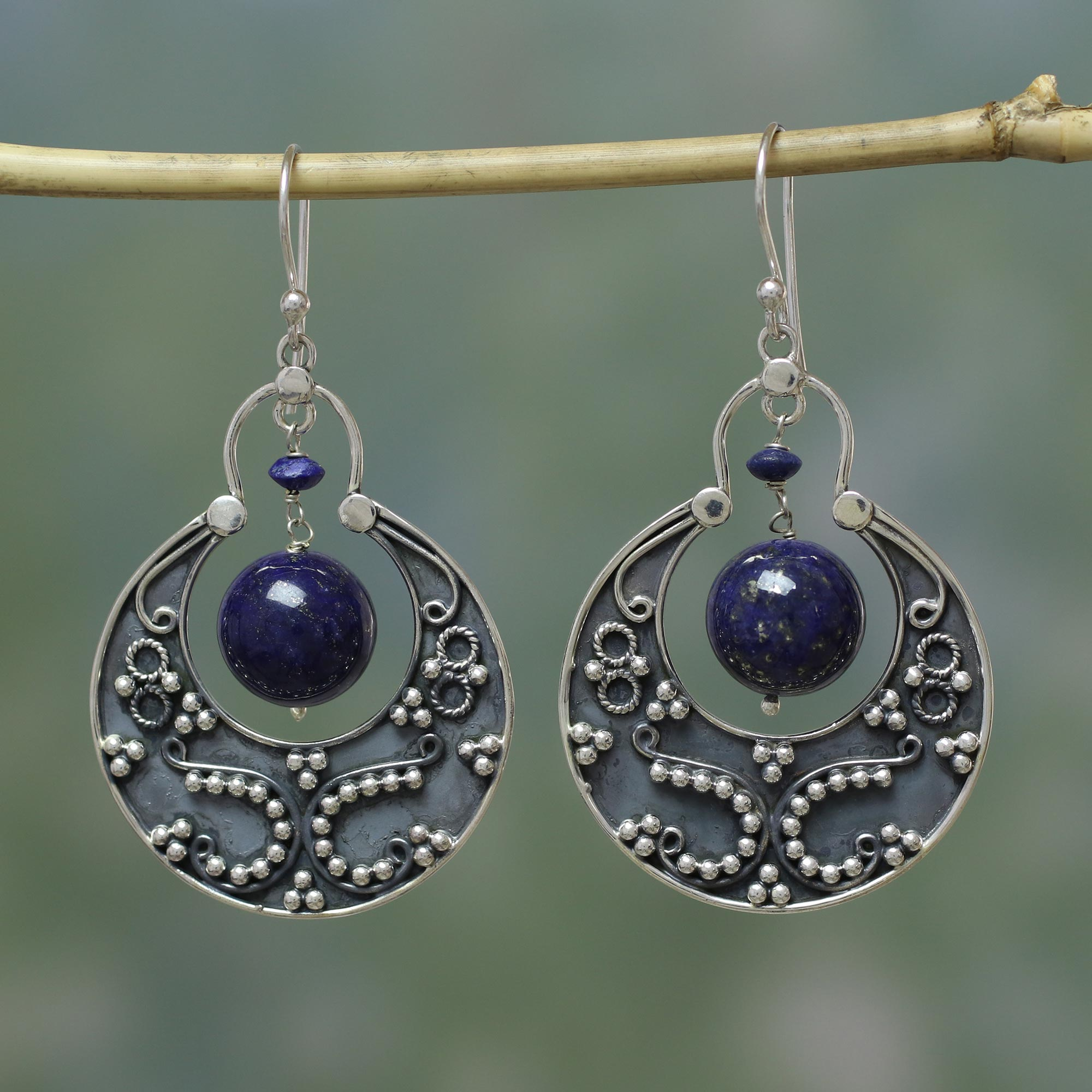 Sterling Silver Lapis Lazuli Earrings Artisan Jewellery - Royal