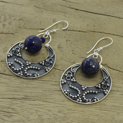Lapis lazuli earrings, 'Royal Moon' - Sterling Silver Lapis Lazuli Earrings Artisan Jewelry
