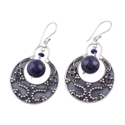 Lapis lazuli earrings, 'Royal Moon' - Sterling Silver Lapis Lazuli Earrings Artisan Jewellery