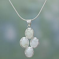 Rainbow moonstone pendant necklace, 'Morning Frost'