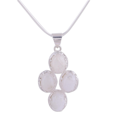 Rainbow moonstone pendant necklace, 'Morning Frost' - Rainbow Moonstone Necklace in Sterling Silver from India