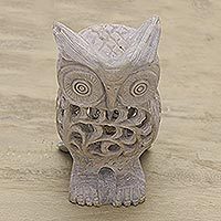 Soapstone sculpture, 'Lattice Owl' - Natural Soapstone Hand Carved Sculpture