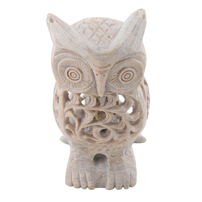 Soapstone sculpture, 'Lattice Owl' - Natural Soapstone Hand Carved Sculpture