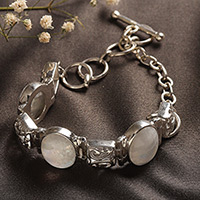 Moonstone link bracelet, 'Floral Legends'