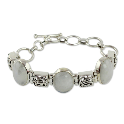 Moonstone link bracelet, 'Floral Legends' - Artisan Crafted Moonstone Sterling Silver Bracelet