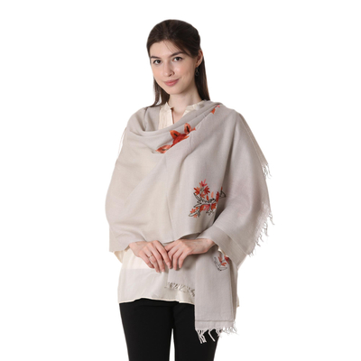 Wool shawl, 'Bronze Chrysanthemum' - Wool shawl