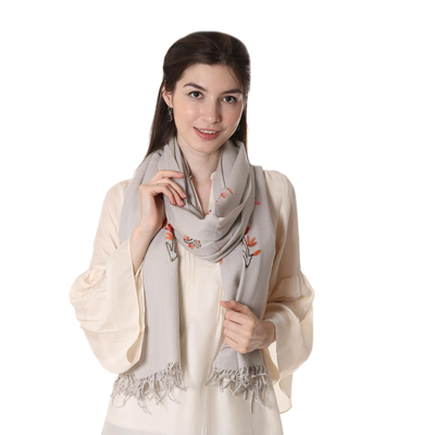 Wool shawl, 'Bronze Chrysanthemum' - Wool shawl