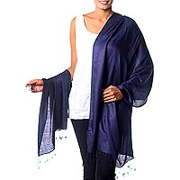 Silk Shawl Wrap Handwoven Collectible Solid Blue,'Night Sky'