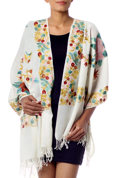 Wool shawl, 'Floral Daydream' - Wool shawl