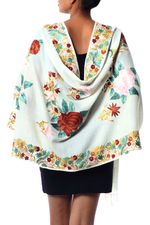 Wool shawl, 'Floral Daydream' - Wool shawl
