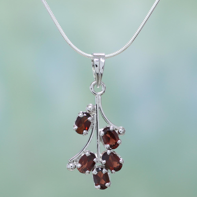 Garnet flower necklace, 'Rosebuds' - Garnet flower necklace